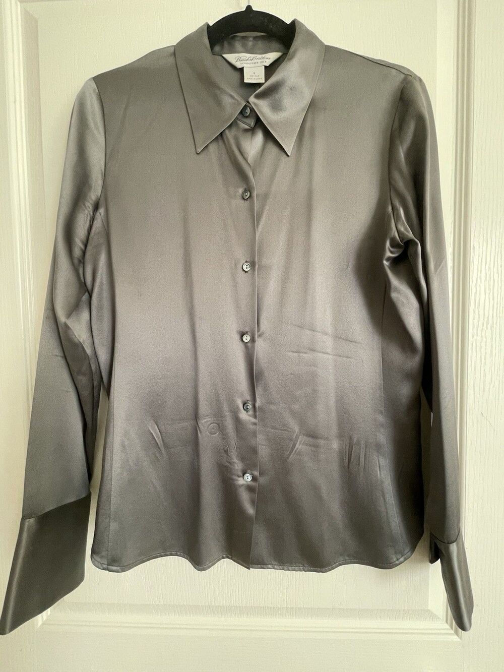 Brooks Brothers Gray 100% Silk Button-Up Collar Blouse Women Size 8 Minimalist
